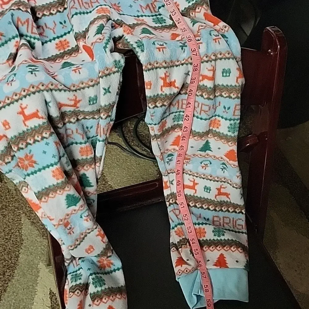 Merry Moments Holiday Onsie Full Zip MicroFleece Adult Size XL NWT